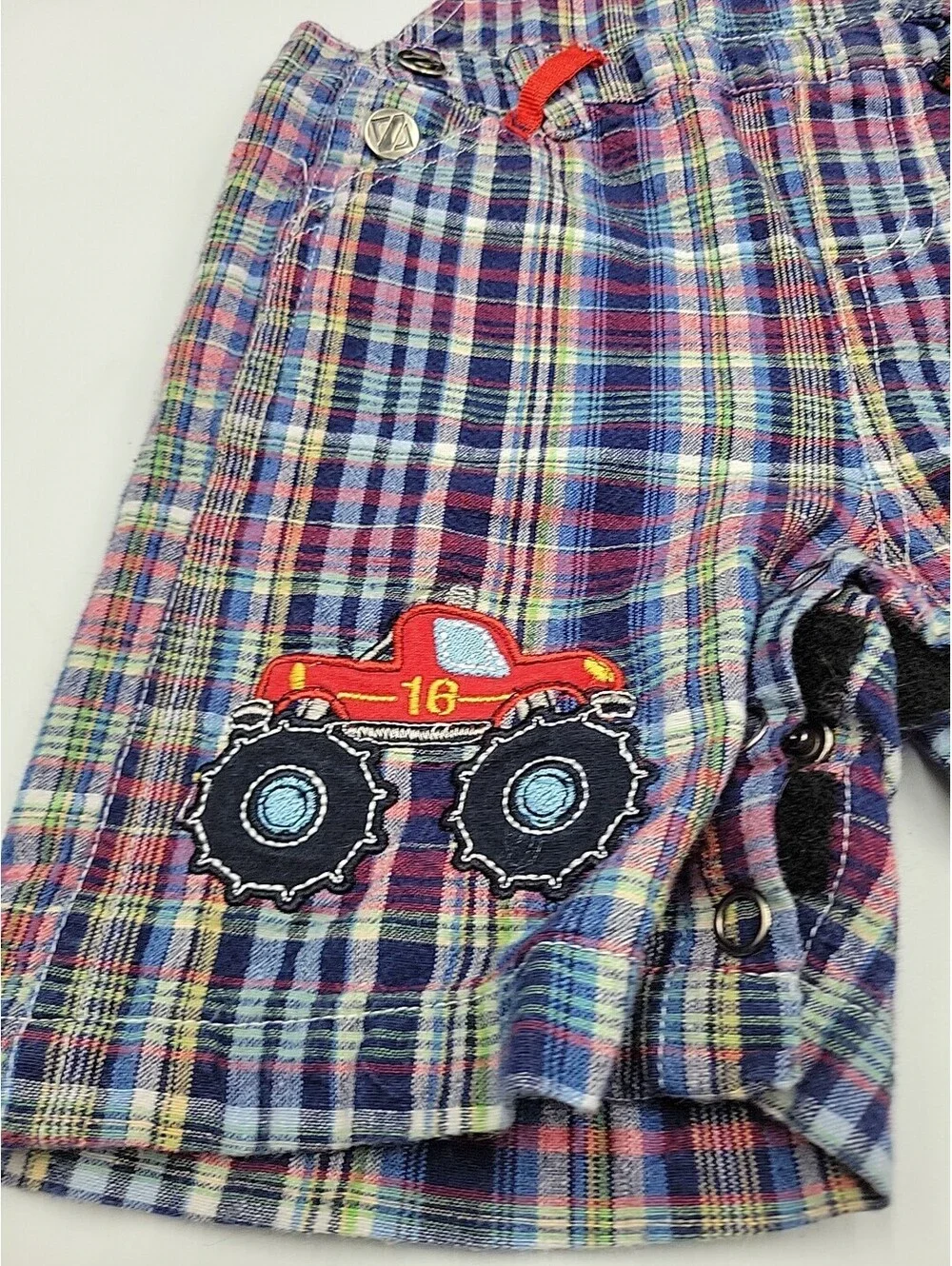 OshKosh B'Gosh Boys Size 24 Months Shortalls Blue, Red, White Plaid VTG